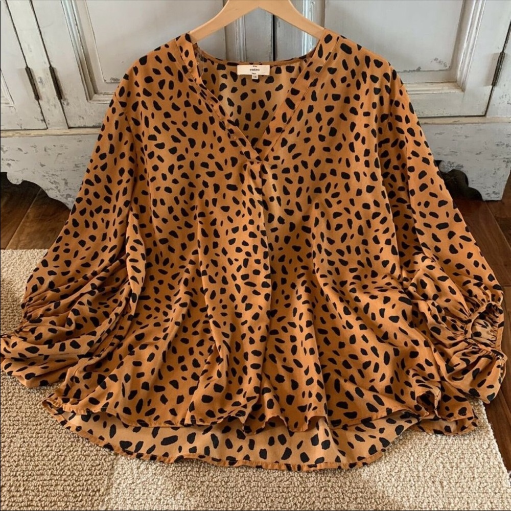 Bohemian Animal Print Poets Blouse Plus Size - Picture 2 of 3